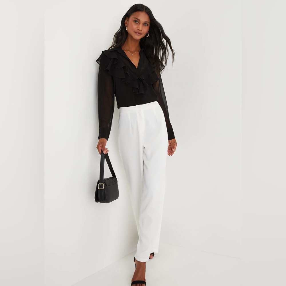 LULUS | Decadent Attitude Black Chiffon Ruffled Button-Front Top - Picture 3 of 3